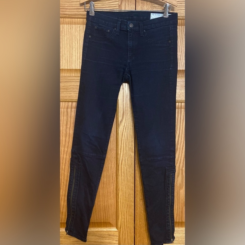 Rag & Bone Womens Ankle Zip Stretch Mid Rise Skinny Dark Wash Jeans Blue Sz 28